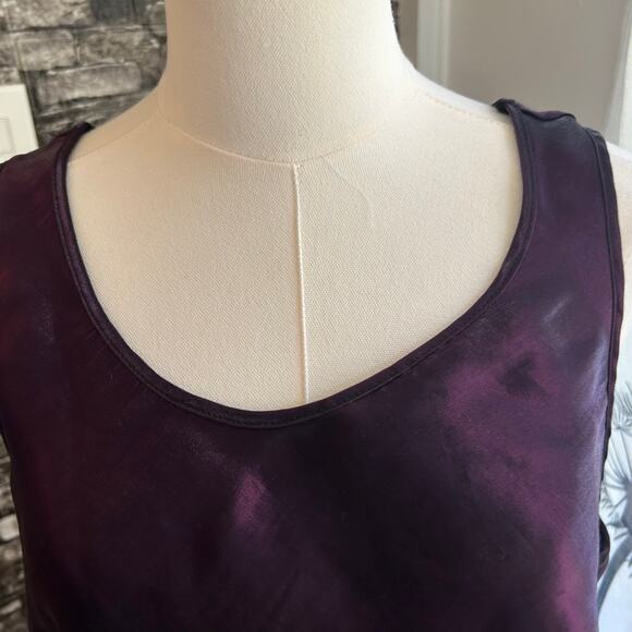 Deep Purple Satin Tank Top Plus Shimmering Casual Cami Sleeveless Blouses - Picture 2 of 8